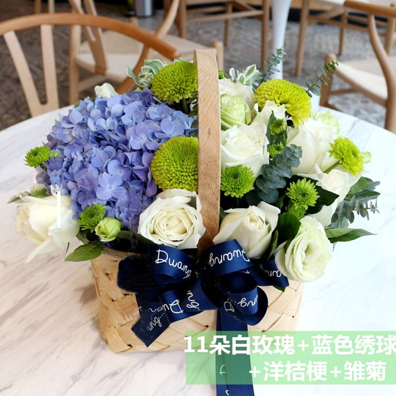 宁波花店送花同城速递玫瑰绣球手提花篮绍兴嘉兴台州金华义乌鲜花