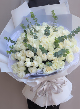 52099朵白玫瑰花束生日鲜花速递济南合肥杭州全国同城花店送花