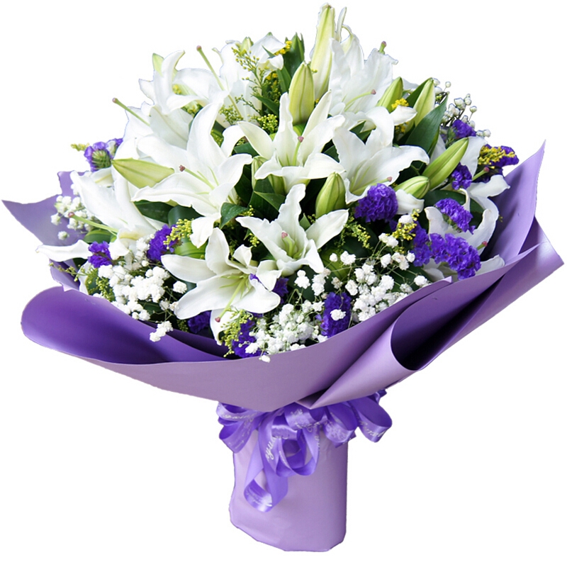 19支粉白香水百合花束生日鲜花速递同城花店送花银川市灵武市