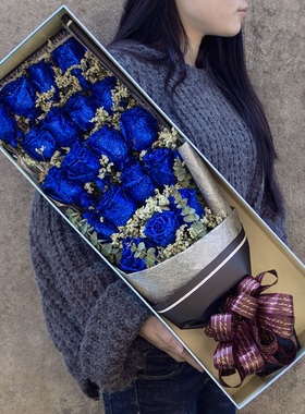 郑州蓝玫瑰生日花束鲜花速递同城蓝色妖姬礼盒中原二七金水区送花