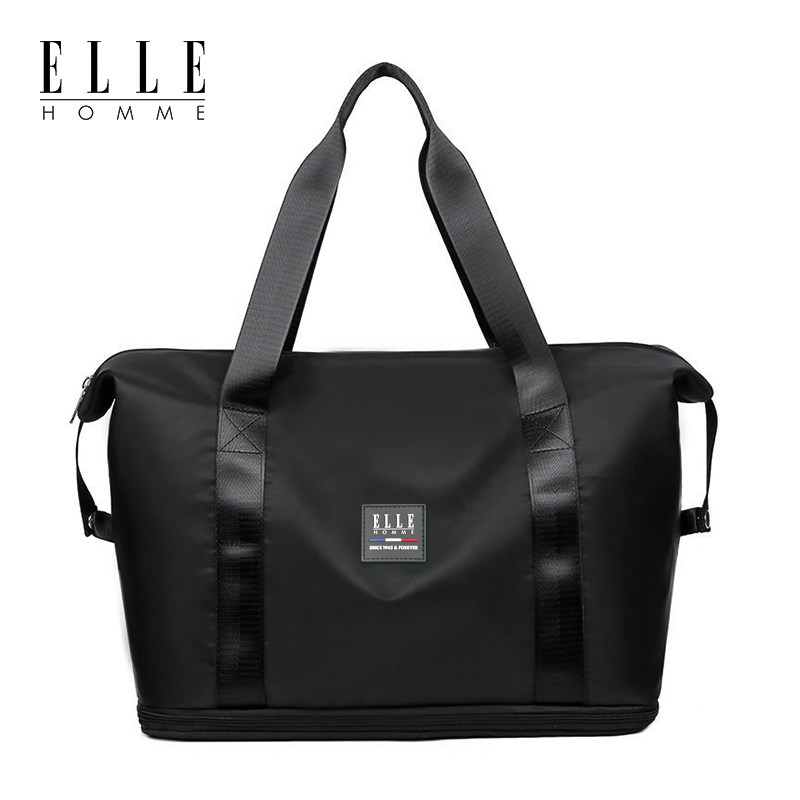ELLE HOMME 大容量旅行包健身包短途出差便携包行李袋收纳包 黑色