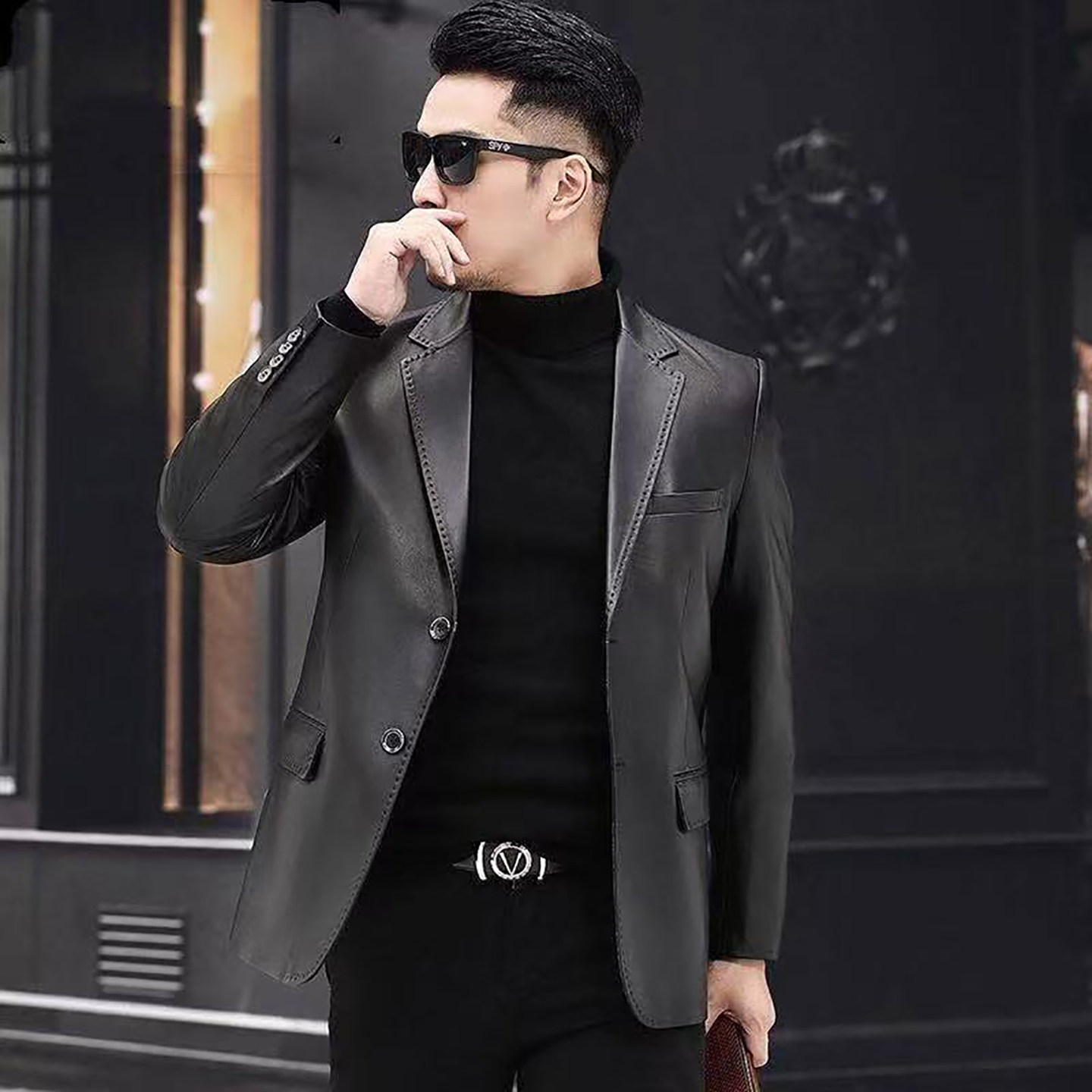 海宁皮衣2026新款男款绵羊皮商务修身男西装外套西服真皮男士外套