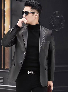 海宁真皮男士修身商务西服皮衣
