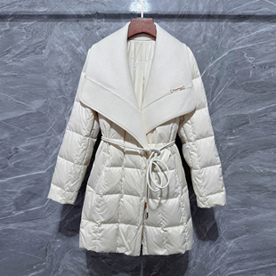 针织大翻领鹅绒羽绒服女冬2025新款收腰修身显瘦长款过膝保暖外套