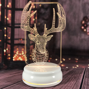 礼品麋鹿3d小夜灯触摸七彩卧室床头灯节日氛围灯酒吧桌面灯送男女