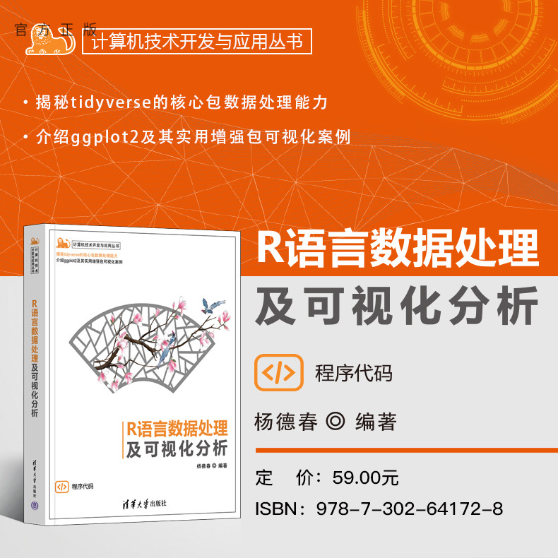 【官方正版新书】 R语言数据处理及可视化分析 杨德春 清华大学出版社 R语言、ggplot2、数据分析、可视化