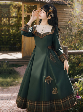 【拾秋记】绿色刺绣OP全款预约链接-青LO原创Lolita片裁复古穿搭