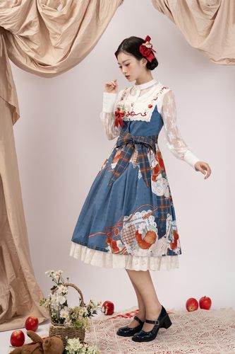 【林檎与花】正腰JSK全款链接-原创印花通勤刺绣女士连衣裙