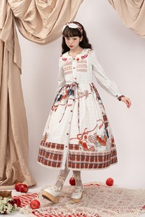 【林檎与花】全款现货长袖OP-原创秋装打揽刺绣苹果印花连衣裙