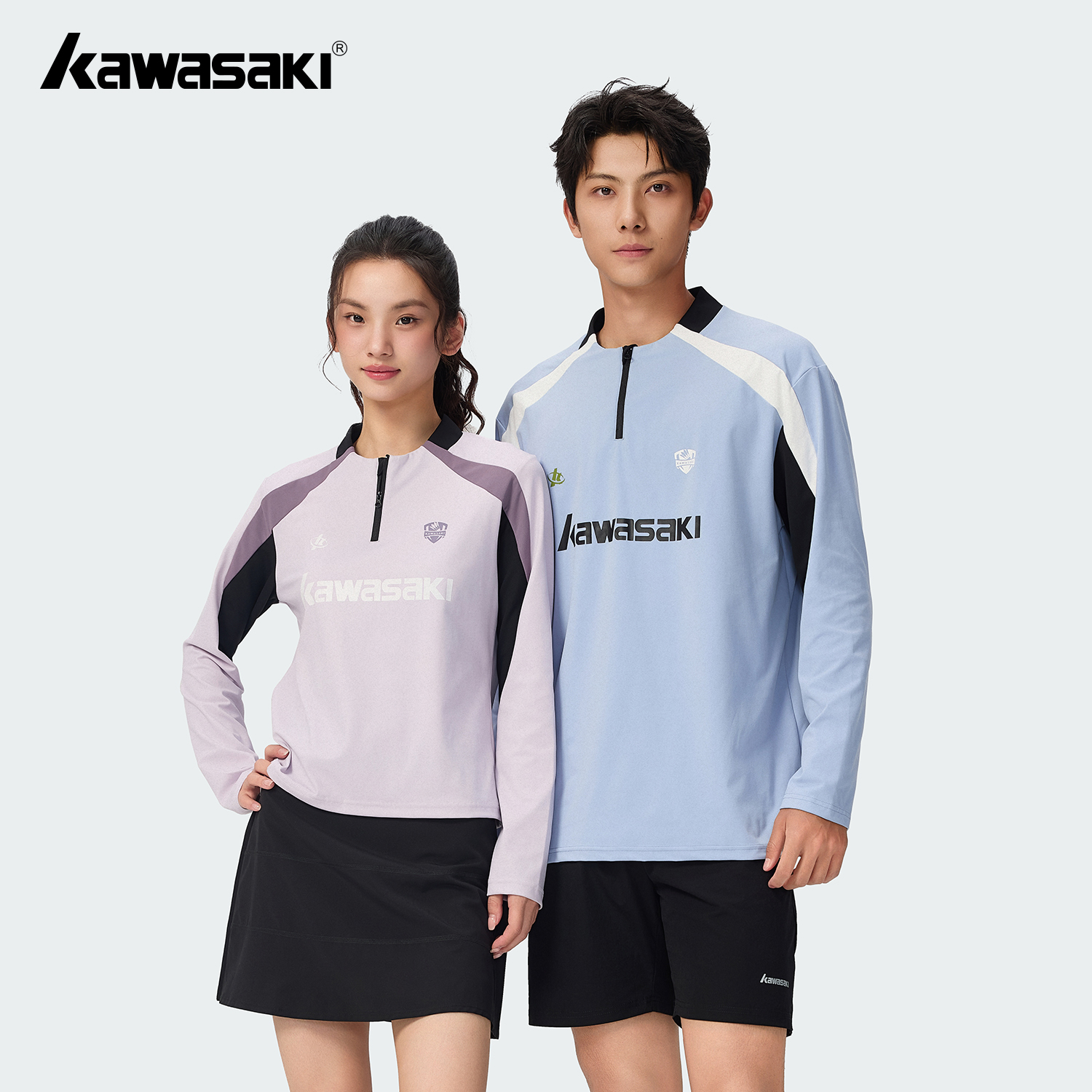 川崎羽毛球服网球服长袖半拉链