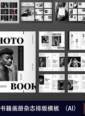 国外创意高级黑白书籍画册杂志图片文字排版设计ai素材模板362