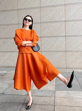 Issey Miyake/三宅一生褶皱夏季新款时尚百搭高腰显瘦休闲裤宽松