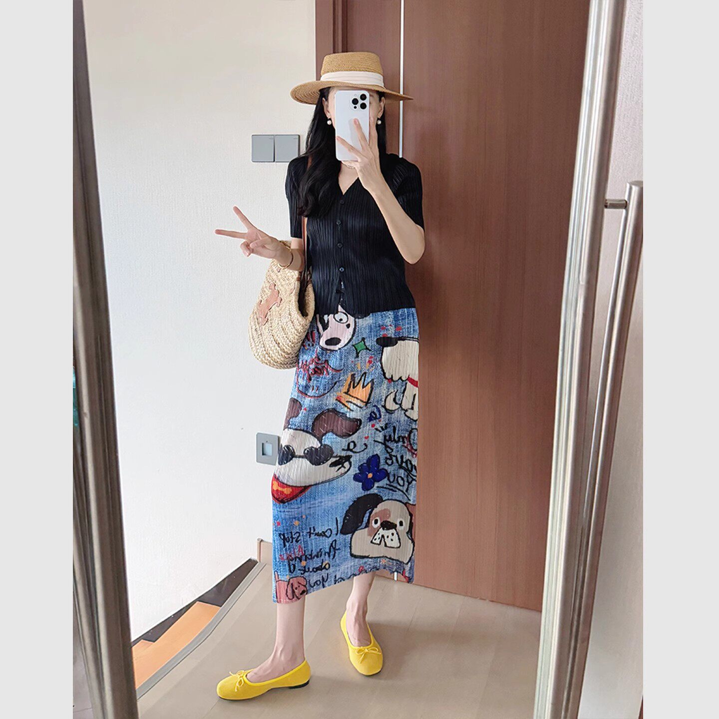 三宅褶皱半身裙时尚百搭宽松显瘦