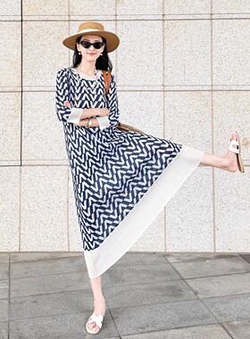 Issey Miyake/三宅一生 褶皱夏季新款端显瘦印花拼色百搭气质休闲