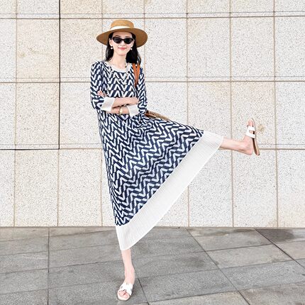 Issey Miyake/三宅一生 褶皱夏季新款端显瘦印花拼色百搭气质休闲