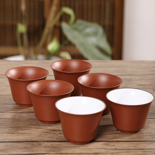 红泥大号茶杯朱泥杯内白马蹄杯手工功夫茶大陶瓷杯茶碗杯子茶杯