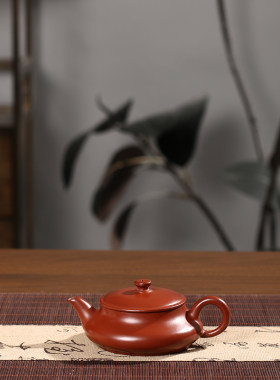 手工朱泥扁明炉壶潮州手拉壶小容量三杯冲茶壶工夫茶泡茶壶紫砂