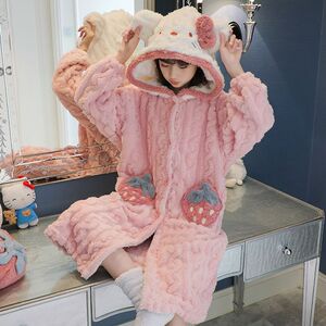 儿童珊瑚绒女童睡袍浴袍秋冬款可外穿加长款睡衣女孩法兰绒家居服