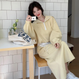 假两件黄色休闲运动卫衣套装女春秋2025新款半身裙两件套减龄百搭，女装套装/套裙，2C100