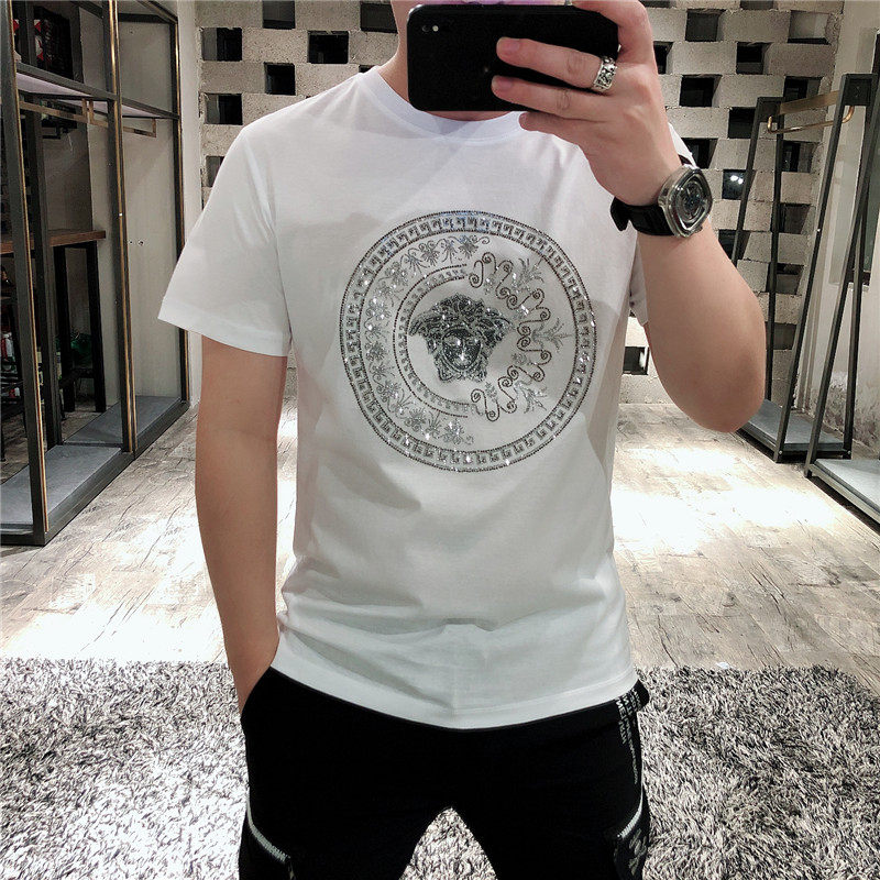 欧洲站潮牌烫钻短袖T恤男2022夏季纯棉网红社会男士新款男装半袖