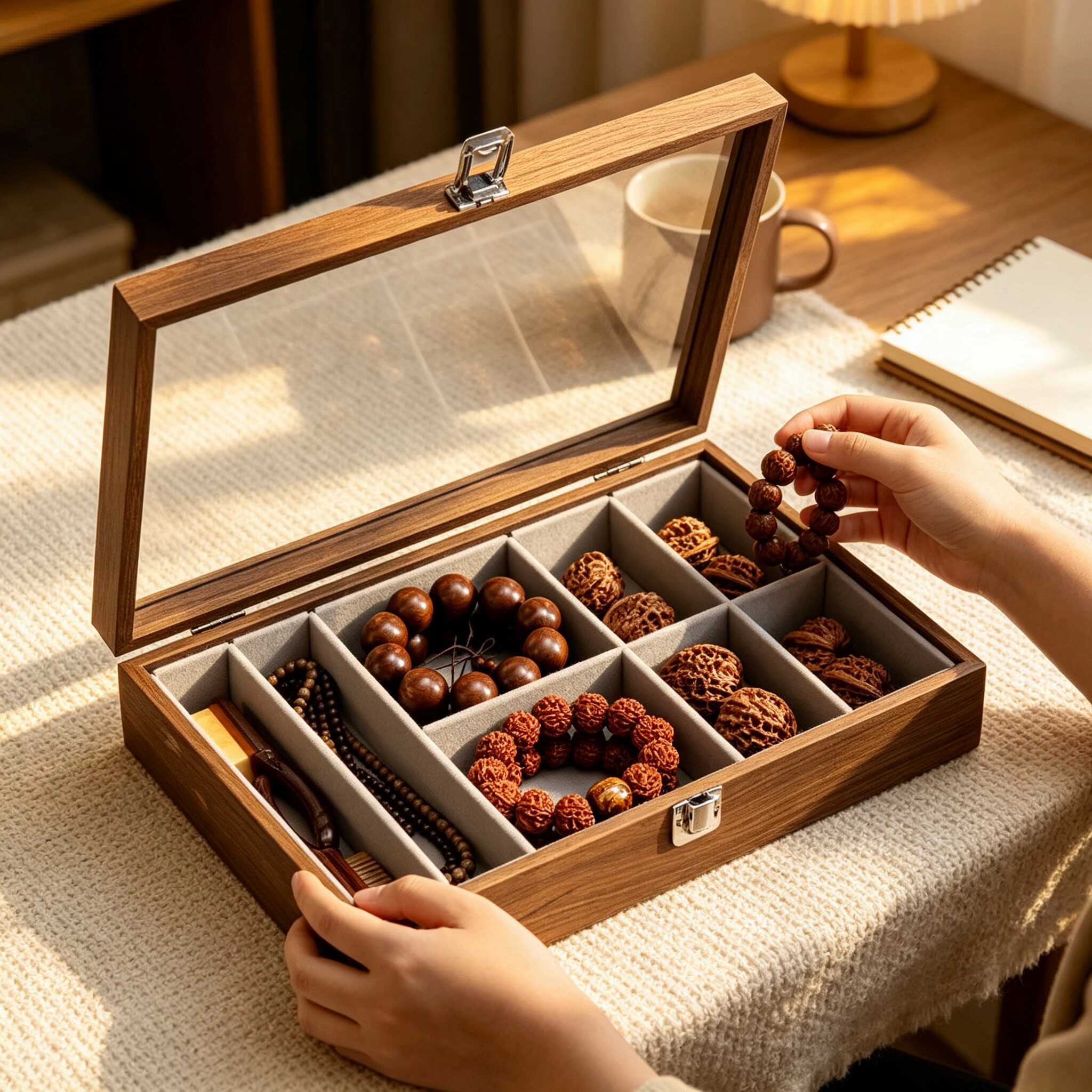 国潮文玩收纳盒核桃手串佛珠刷子把玩保养分类存放收藏盒带盖防尘