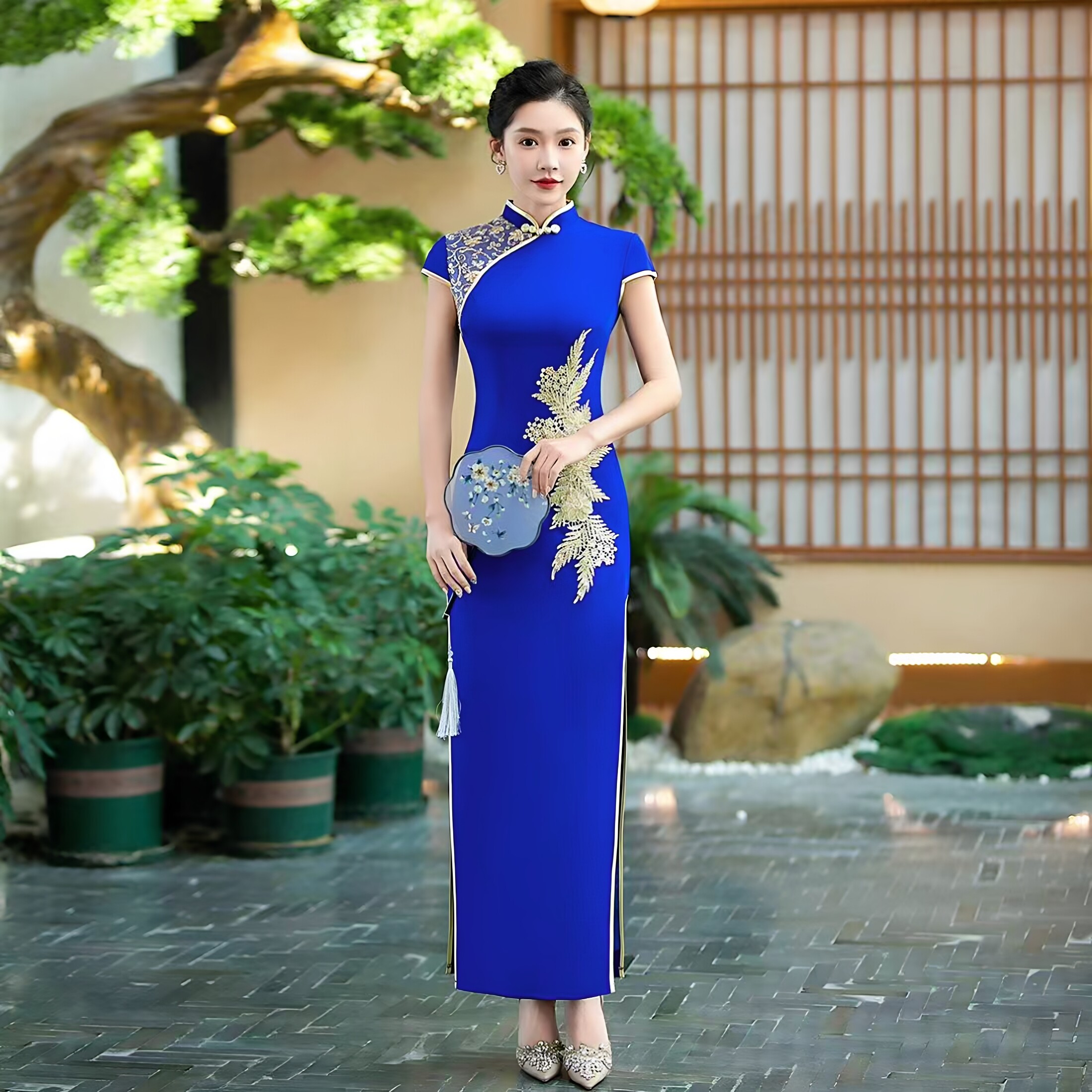 走秀旗袍2026新款复古中老年舞台大合唱演出服大码长款旗袍裙