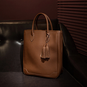 FENG皮匠 手提包手工头层牛皮流苏tote包男士 绅士真皮休闲托特包