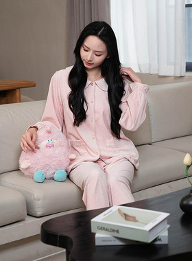 欧林雅睡衣女海岛绒薄绒加厚珊瑚绒秋冬款公主风家居服FJD8231