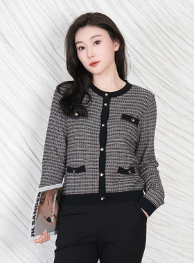 专柜新款 欧林雅竹纤维长袖圆领羊毛中厚小香风开衫外穿款FYR8211