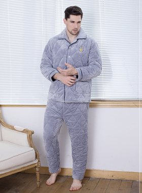 秋冬 专柜正品欧林雅男士家居服夹棉加绒加厚保暖睡衣套装FJ86131