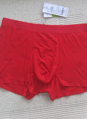 新款 正品欧林雅竹纤维印花男士平角内裤本命年红色喜庆NNH2123