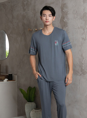 正品欧林雅竹纤维男士睡衣 圆领薄款休闲运动家居服套装 FJD2135