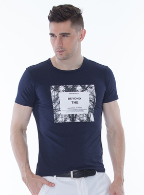 新品 专柜正品欧林雅竹纤维男士圆领T恤 时尚印花短袖单衣FT059