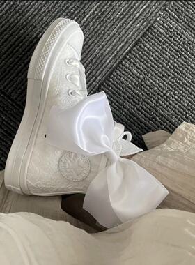 Converse匡威1970s女鞋蝴蝶结婚鞋白色高帮休闲帆布鞋女A07078C