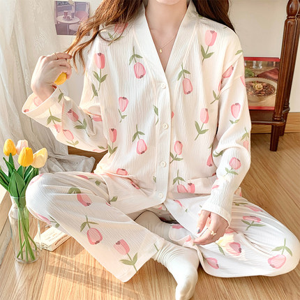 纱布月子服夏薄款纯棉产后5678910月份产妇哺乳孕妇睡衣春秋大码