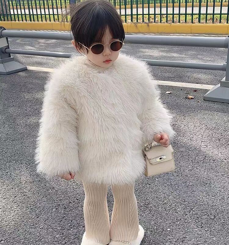 女童冬季毛毛外套2024新款韩版儿童仿狐狸毛时尚洋气环保皮草大衣
