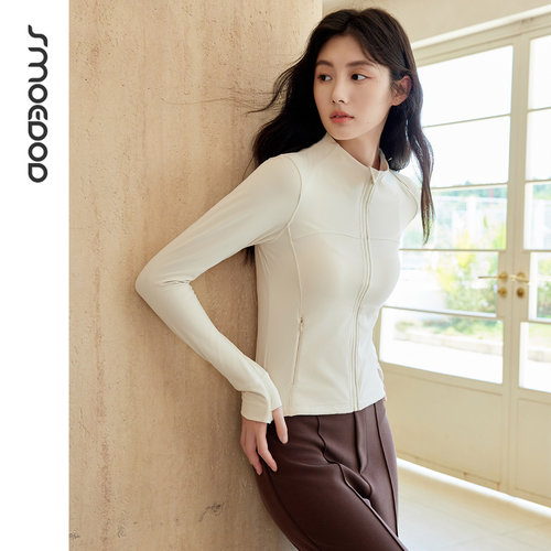 水沐伊朵2025秋冬绒感保暖修身瑜伽外套女弹力跑步运动上衣50223