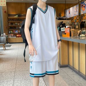 夏季青少年加大码篮球服胖子背心短裤套装印字定制冰丝无袖球衣男