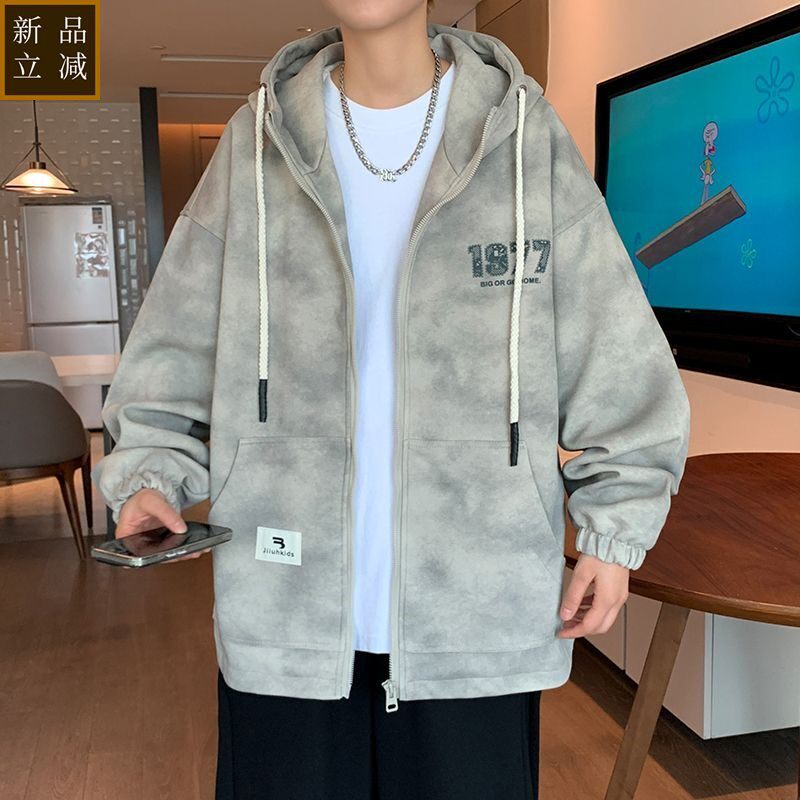 品质2025春季连帽外套新款脏脏布青少年学生宽松外套男士休闲潮流