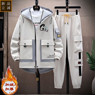 品质套装男秋冬加绒加厚外套男潮ins百搭宽松男生衣服男裤子一套