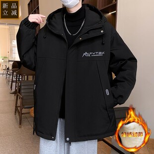 品质秋冬男士外套新款加绒加厚夹克男士上衣外套棉服褂子潮流加绒