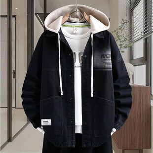 牛仔外套男士春秋季2026新款青少年潮流连帽上衣男款潮牌休闲夹克