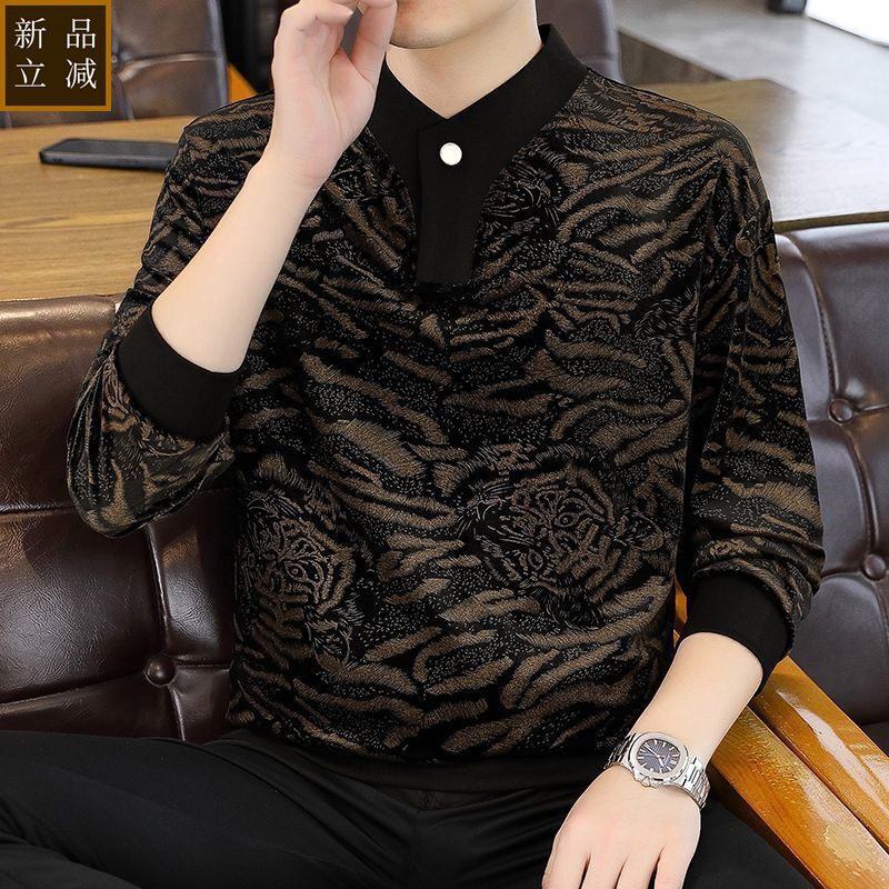 品质高档新款男士长袖T恤2026时尚潮流休闲打底衫秋衣韩版金丝绒