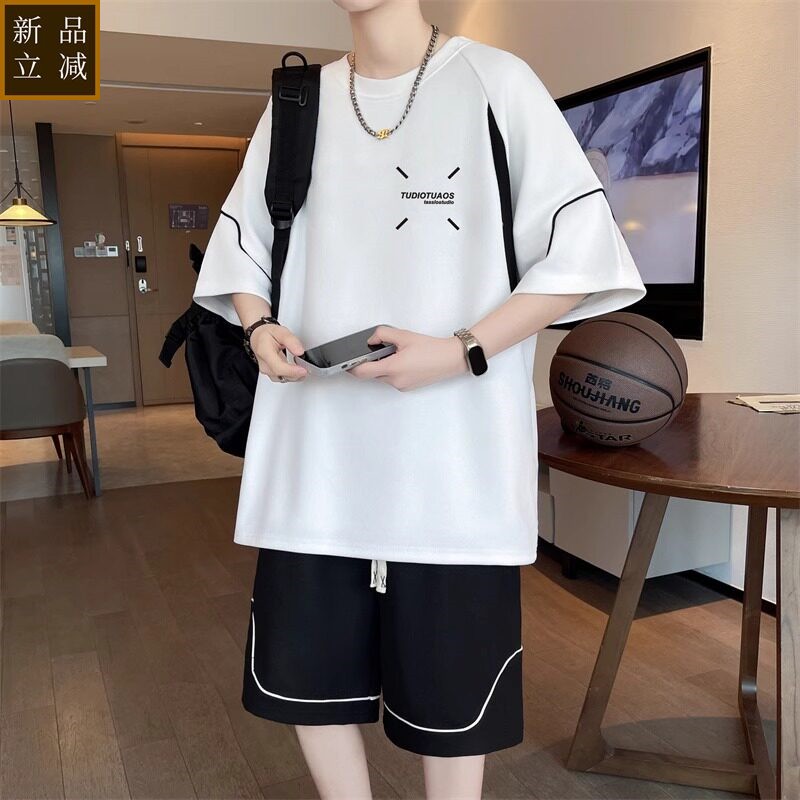 夏季冰丝速干t恤男初中学生篮球衣服青少年大童短袖短裤运动套装