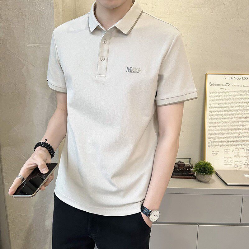 翻领短袖T恤男士冰丝夏装2026新款潮流修身品牌POLO衫男半袖上衣