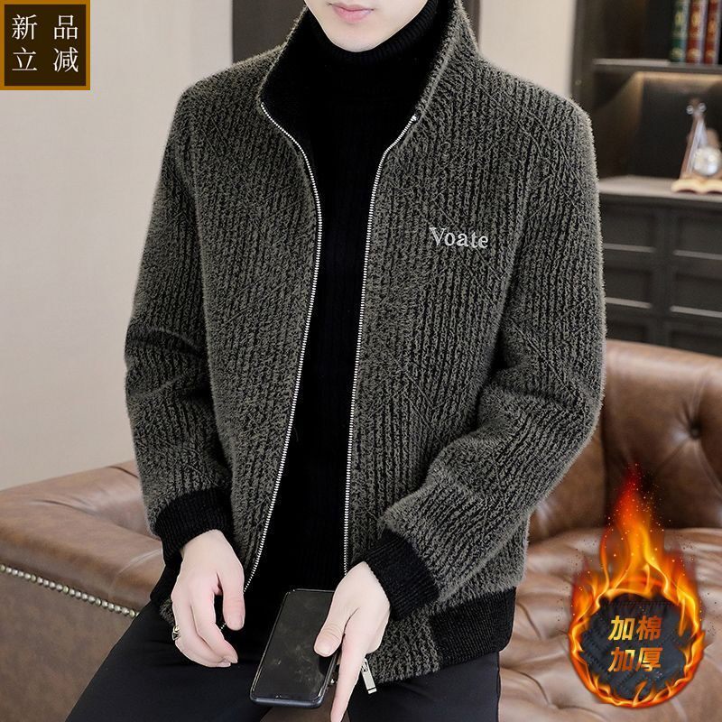 品质貂绒夹克男2024新款男装秋冬立领潮牌短款毛呢外套男加厚保暖