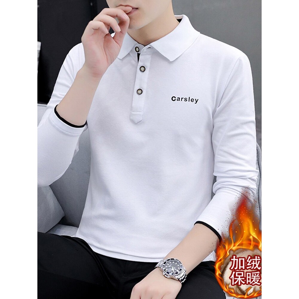 纯棉polo衫男士长袖t恤春秋款新款修身衬衫带领男装秋冬装上衣服