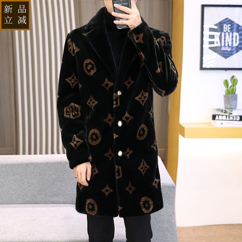 品质外套男冬季新款潮流貂绒风衣中长款高档外套青年帅气男士大衣