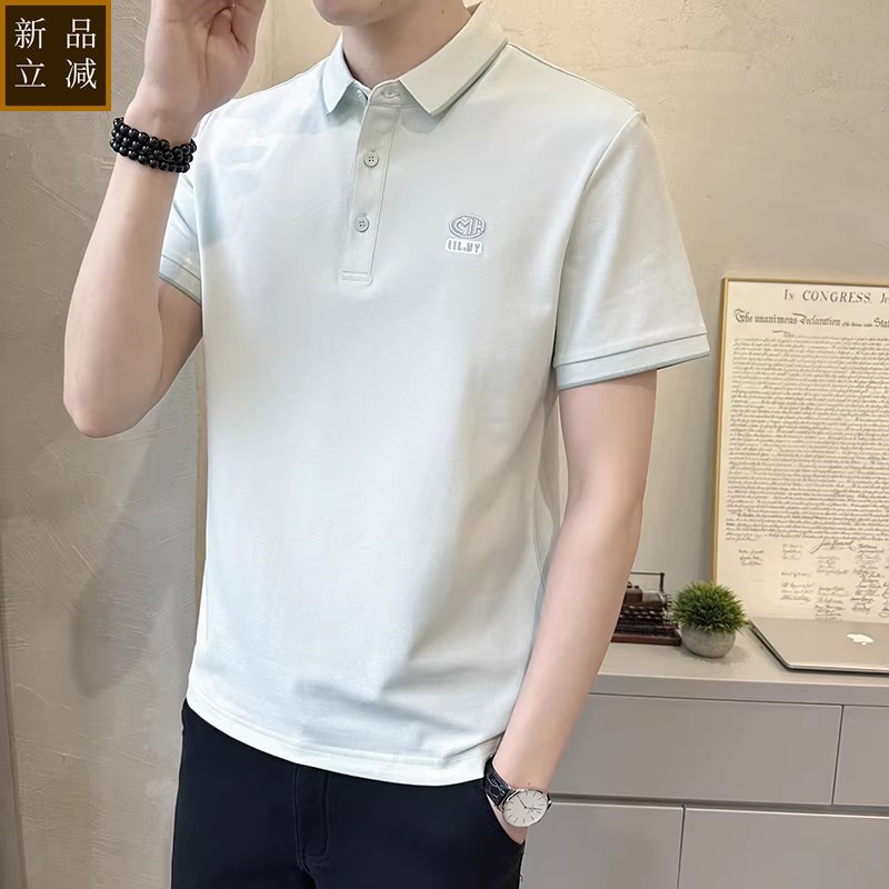 男士翻领短袖POLO衫夏季韩版修身刺绣冰丝T恤男潮流半袖体恤上衣