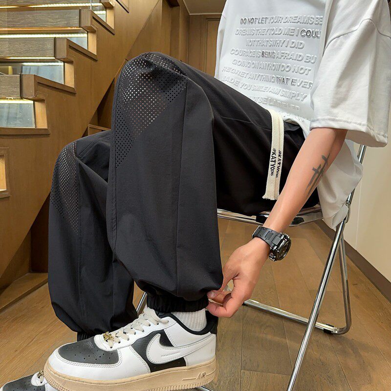 男生初中高中生青少年大童休闲运动束脚裤子夏季薄款冰丝速干长裤